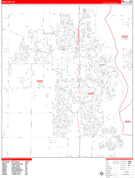 Yuba City Zip Code Wall Map